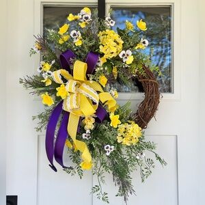 Purple and Yellow Hydrangea Floral Wreath